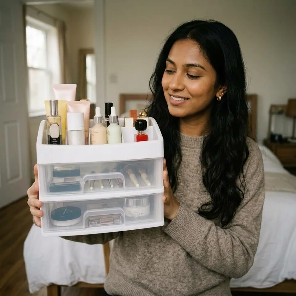 Makeup Organizer Stand with Drawers (White Drawer Organiser, 2 Layer)