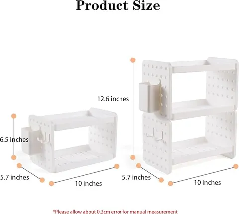 Expandable Desk Shelf with Adjustable Tiers & Side Hooks