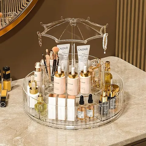 360 Degree Rotating Acrylic Makeup Organizer with Top Stand