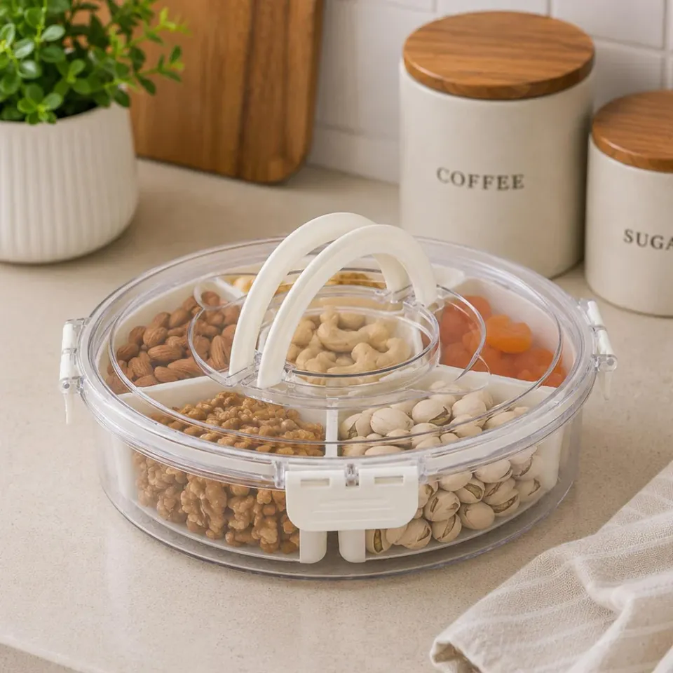 Round 6-Compartment Storage Canister (Cream)
